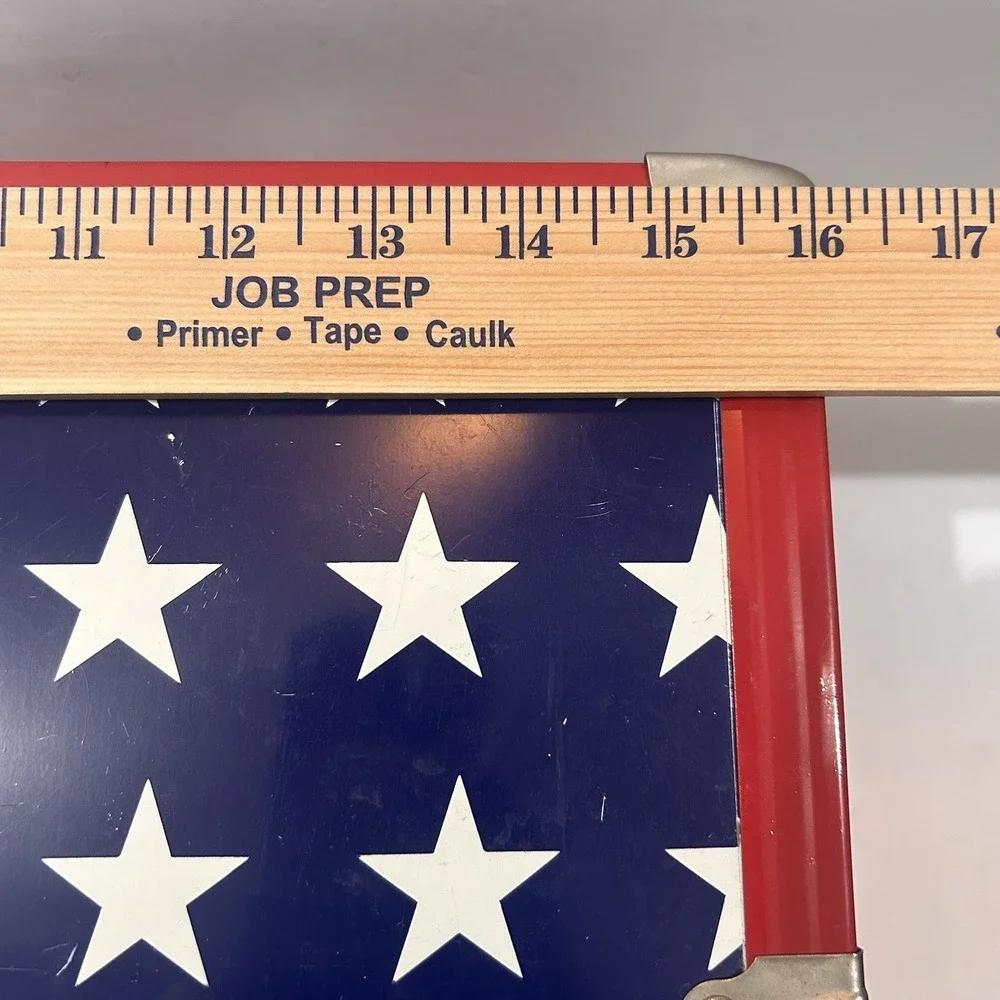 Vintage American Flag Metal Trunk Newspaper Lined Interior Patriotic Chest